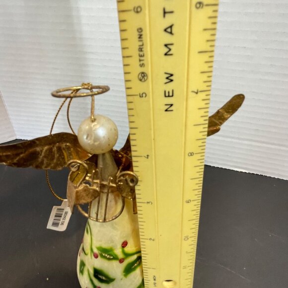 Gold Metal & Abalone Angel Ornament with Hand-Painted Holly Design by Pier 1 - Picture 8 of 11